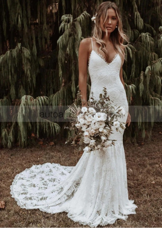 Spaghetti Straps Ivory Eyelash Lace Sexy Wedding Dress Spaghetti Straps Ivory Eyelash Lace Sexy Wedding Dress